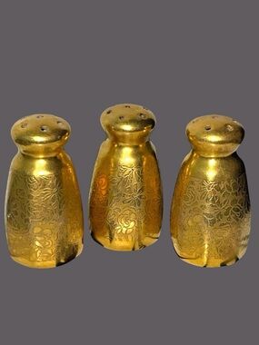 Lot of 3 Pickard Plain Encrusted Gold Salt & Pepper Shakers Circa 1933-1934 READ